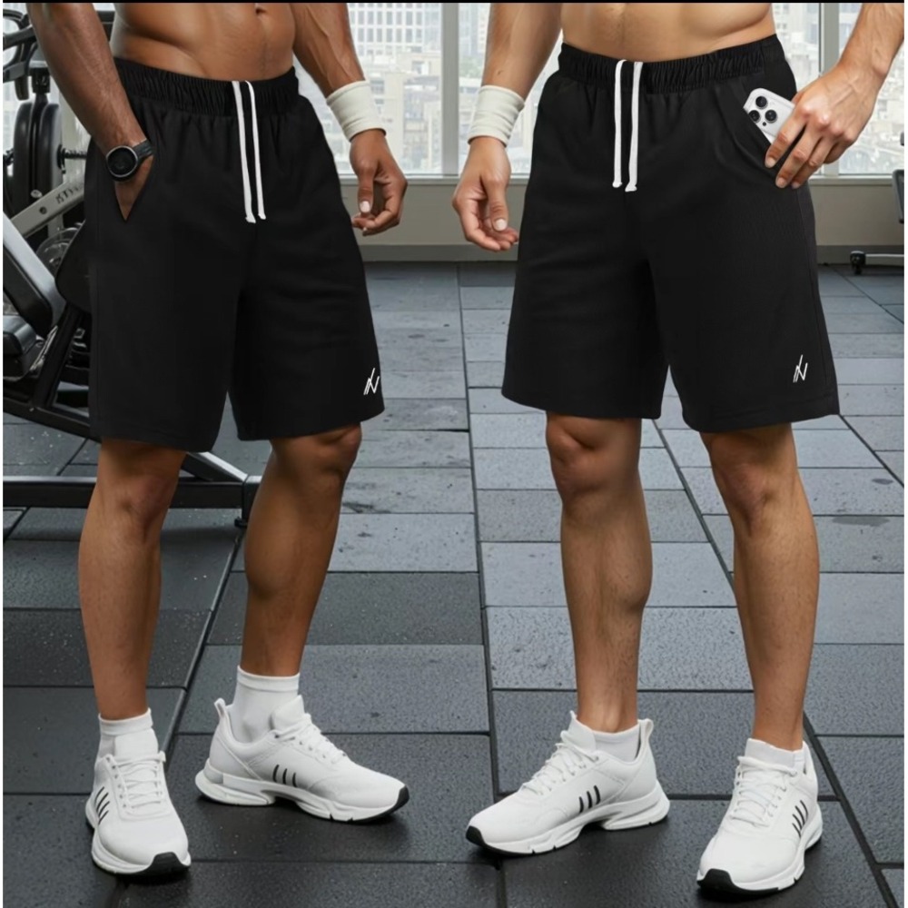 Mens Athletic Gym Shorts Black Mesh Training 2 pack Workout with Pockets